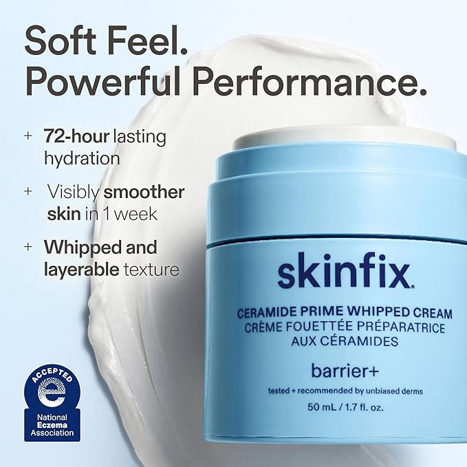Skinfix Ceramide Prime Whipped Cream - 1.7 oz - Lightweight Moisturizer for Face with Niacinamide + Peptides - Non-Comedogenic, Fragrance Free, Vegan, Cruelty Free