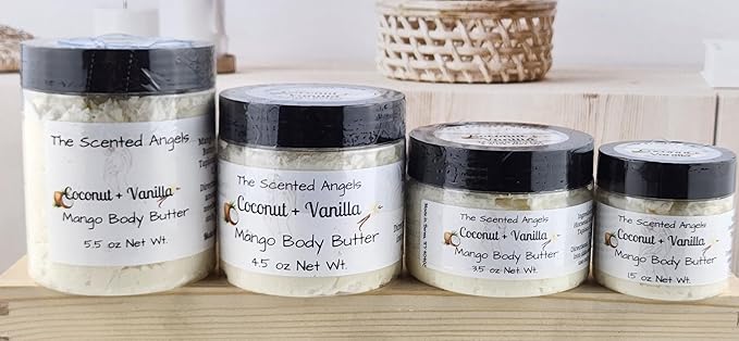 TSA Handmade Whipped Mango Coconut Vanilla Body Butter Cream, Luxury Body Lotion for Dry Skin, Daily Moisturizing Shea Butter, Sunflower Oil, Women, Men, Teens, 3.5 oz Jar (Coconut Vanilla, 3.5 oz)