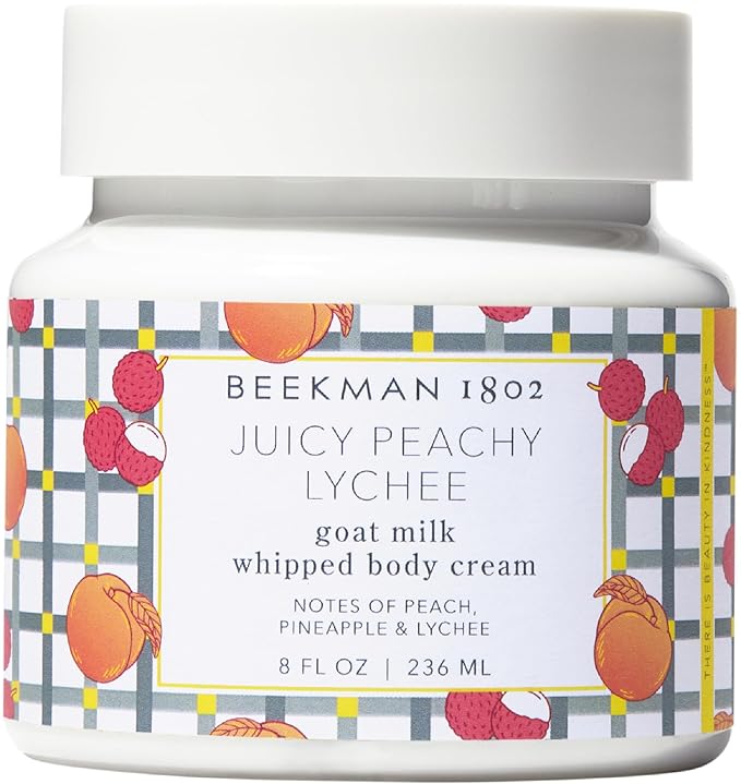 Beekman 1802 Whipped Body Cream – Rich Body Butter & Moisturizing Body Cream, Goat Milk Lotion, Shea Butter & Vitamin E, Hydrating Body Moisturizer for Dry Skin - Juicy Peachy Lychee 8 oz