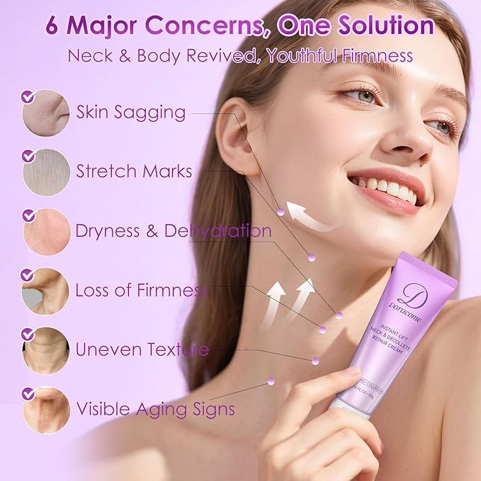Retinol, Collagen & Hyaluronic Acid Neck Firming Cream – Anti-Aging Neck Cream for Firming & Tightening, Helps Improve the Look of Sagging Skin on Neck & Face, 1.76 Fl Oz