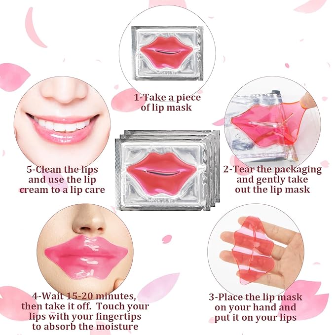 Lip Mask 30PCS Collagen Lip Masks Overnight: Hydrating Moisturizing Lip Mask Sheet Pack Bulk with Hydrogel Crystal Gold Essence - Lip Sleeping Mask for Dry Cracked Lips Women Spa Party Favors