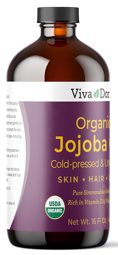 Viva Doria Jojoba Oil, USDA Certified Organic, 16 fl oz, Natural Jojoba Oil for Hair, Skin & Face, Cold Pressed Unrefined