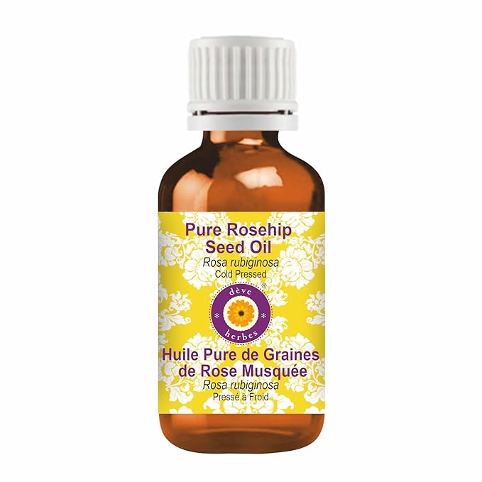 dève herbes Rosehip Seed Oil (Rosa rubiginosa) | Cold Pressed | Pure | Natural | Undiluted | For Diluting Essential oils | For Skin & Massage | Non-Sticky| Lightweight| Men & Women | 10ml (0.33 oz)