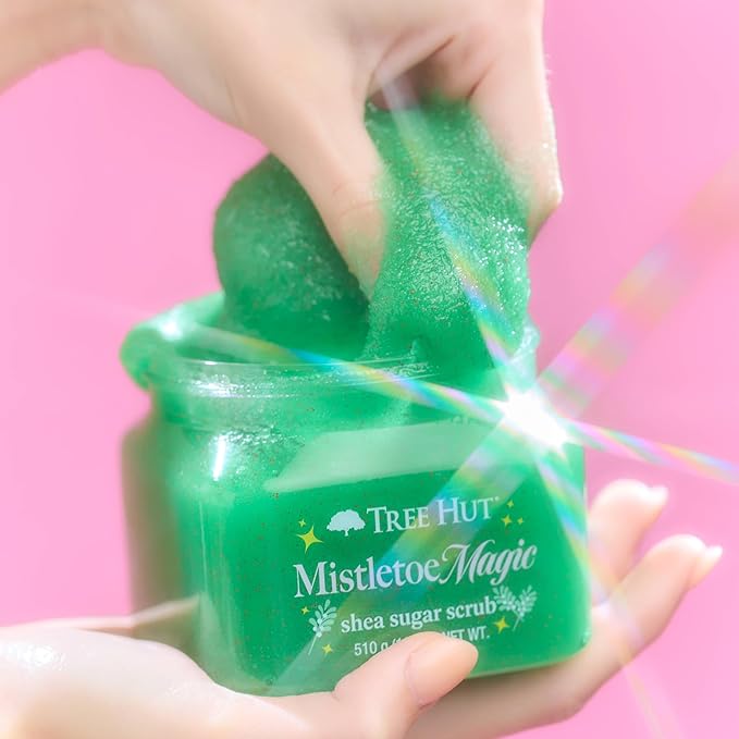 Tree Hut Mistletoe Magic Shea Sugar Scrub, Exfoliating, Hydrating & Moisturizing Body Scrub with Shea Butter & Nourishing Essential Oils, Smooth & Soften Skin, Limited Edition Holiday, 18 oz