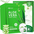KONEUK 12 Pack Aloe Vera Face Masks Skincare, Sheet Aloe Hydrating Face Mask for Sunburn Relief and After Sun Care, Bulk Aloe Vera Face Mask for Spa Party Gifts