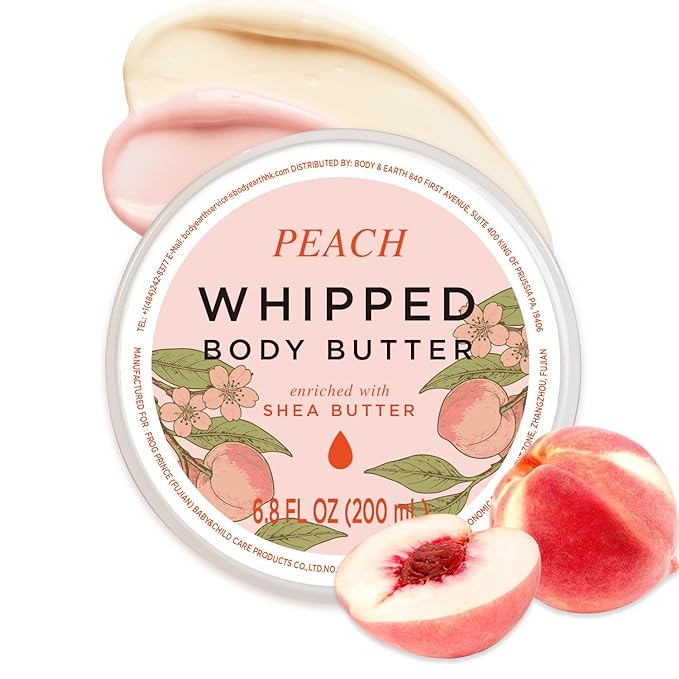 Princess Belle Peach Whipped Shea Body Butter, Body Moisturizer for Dry Skin, Smell Goods for Women, Leaves Skin Feeling Moisturized and Soft-200ml(6.8 floz)