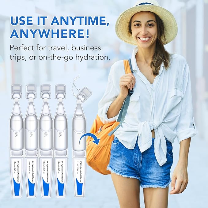 60PCS Ultra Hydrating Hyaluronic Acid Serum Tubes,3% Percent Hyaluronic Acid Moisturizer for Face & acne & scars,Single Use,Intensive Moisturizing, Skin Tightening, Emergency Repair, Anti-Aging