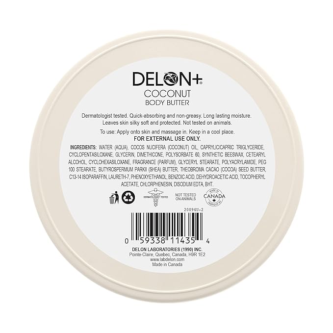 DELON Intense Moisturizing Body Butter, Coconut with Coconut Oil, 6.9 oz (Pack of 4)