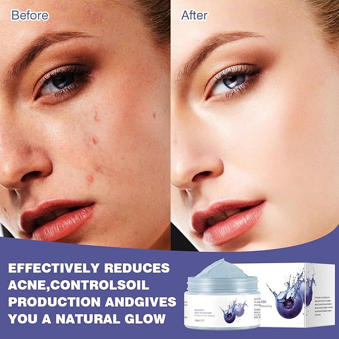 Clay Mud Face Mask for Women,Blueberry Dead Sea Mud Facial Mask Skincare,Deeping Cleansing,Oil Control,Hydrating Face Cleaning Clay Masks for All Skin Types (4.2OZ)