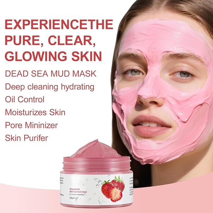 Clay Mud Face Mask for Women,Strawberry Dead Sea Mud Facial Mask Skincare,Deeping Cleansing,Oil Control,Hydrating Face Cleaning Clay Masks for All Skin Types (4.2OZ)