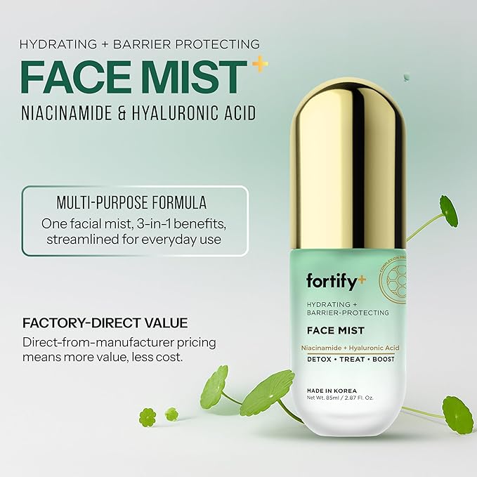 Fortify Skincare Niacinamide & Hyaluronic Acid Face Mist – 3-in-1: Detox, Treat, Boost – Hydrating, Soothing, Anti-Aging Facial Spray – Dermatologist Tested Korean Skin Care – Clean Beauty – 2.87 Oz