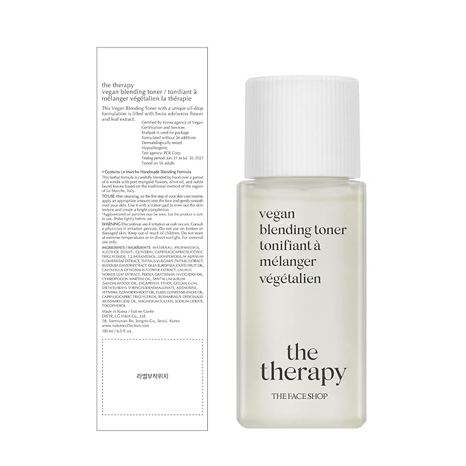 THE FACE SHOP The Therapy Vegan Blending Toner | Organic Vegan Soothing Face Toner | Elasticity Improvement & Deeply Hydrating | Eco-Friendly,6.09 fl. Oz,K-Beauty