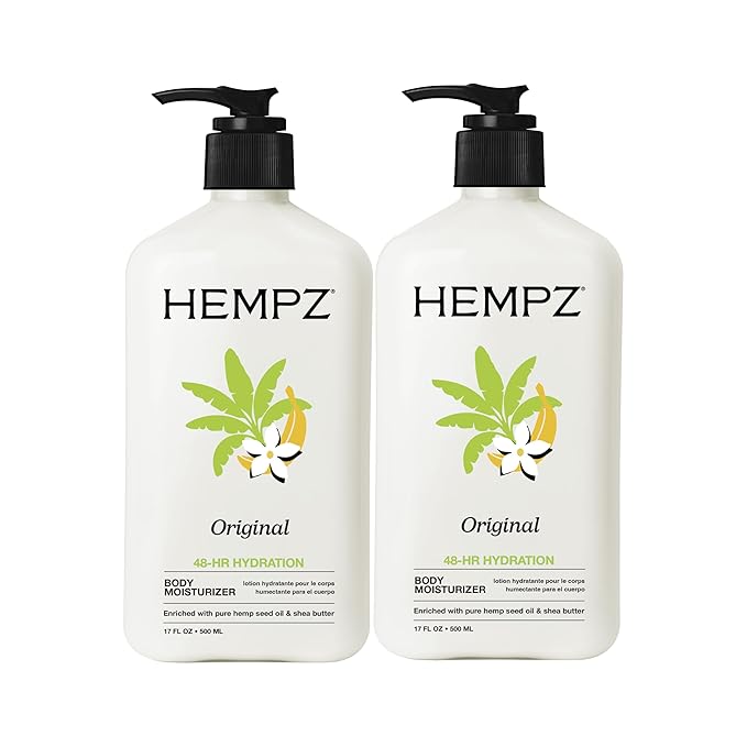 Hempz Original, Natural Hemp Seed Oil Body Moisturizer with Shea Butter & Ginseng, Pure Herbal Skin Lotion for Dryness, Nourishing Vegan Cream, Floral and Banana, 17 Fl Oz, 2 Pack