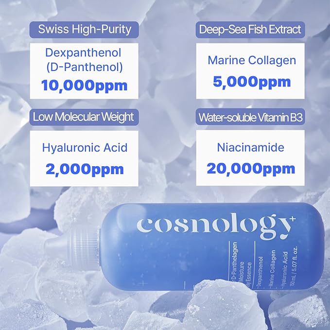COSNOLOGY 150ml Hydrating & Soothing Moisturizing Essence with Dexpanthenol, Marine Collagen & Hyaluronic Acid – Nutrient-Rich Tincture Formula| 5.07 fl.oz | K Beauty Skincare