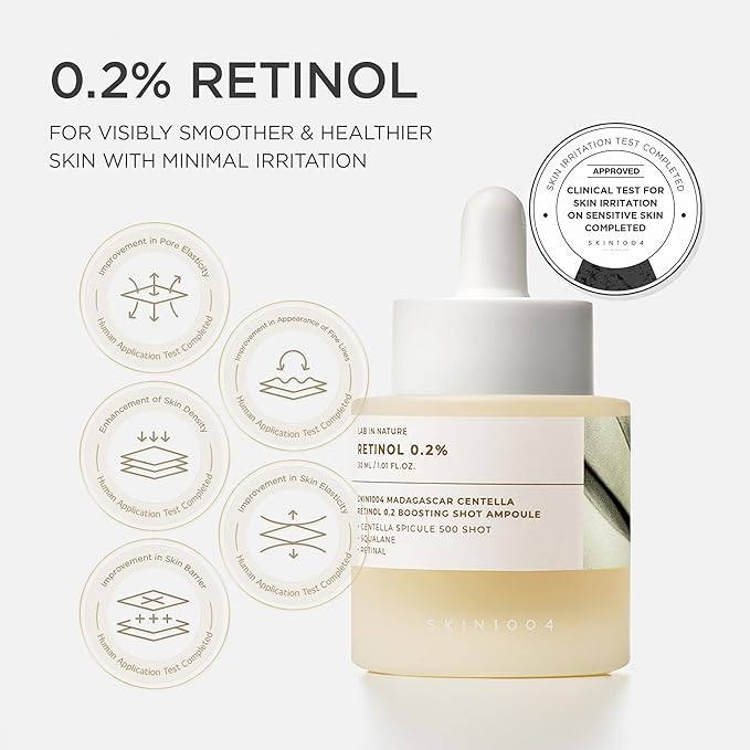 SKIN1004 Retinol 0.2% Boosting Shot Ampoule, Face Serum for Skin Elasticity, Facial Spicule Serum with Retinol & Retinal, Centella Ampoule for Fine Lines & Firmness, Korean Skin Care, 1.01fl.oz / 30ml