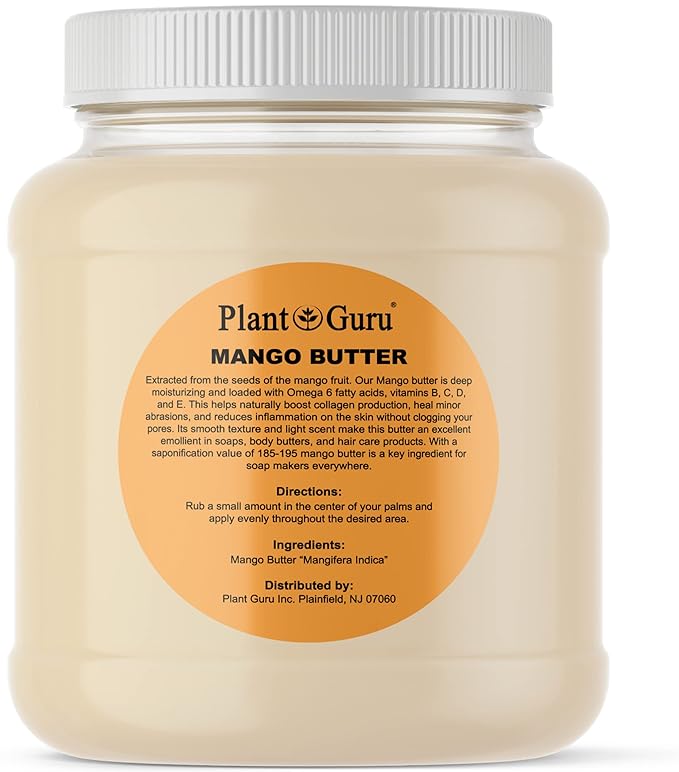 Plant Guru Raw Mango Butter 3 lbs. Bulk Jar - 100% Pure Natural Unrefined - Great for Skin, and Hair Growth. DIY Soap Making, Body Butters, Lotions and Creams.
