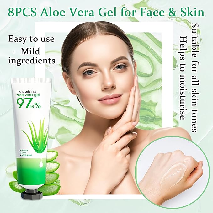 8PCS Aloe Vera Gel for Face & Skin,Organic Aloe Vera Gel,Hydrating After Sun Cream for Travel Size,Moisturizing Lotion for Skincare,After Sun Lotion for All Skin Type(H)