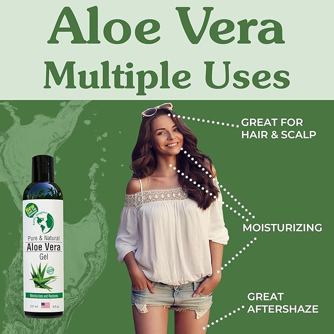 Earth's Daughter Organic Aloe Vera Gel from Fresh Cut 100% Pure Organic Aloe leaves – Fast Absorbing for Face, Skin, Hair & Body – Vegan, Unscented, Natural - 8 Oz USA Made