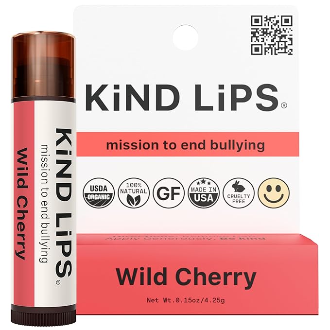 Kind Lips Wild Cherry Lip Balm (Single Pack) – Organic Flavored Lip Balm for Dry, Cracked Lips – Natural Beeswax Moisturizing Lip Care with Sweet Cherry Flavor