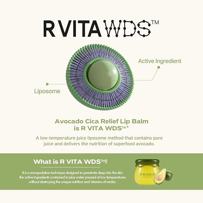 FRUDIA Avocado Cica Relief Vegan Lip Balm, Hydrating & Moisturizing Organic Korean Lip Balm made with Shea Butter & Centella Asiatica for Soft & Smooth Lips (0.33 fl oz)