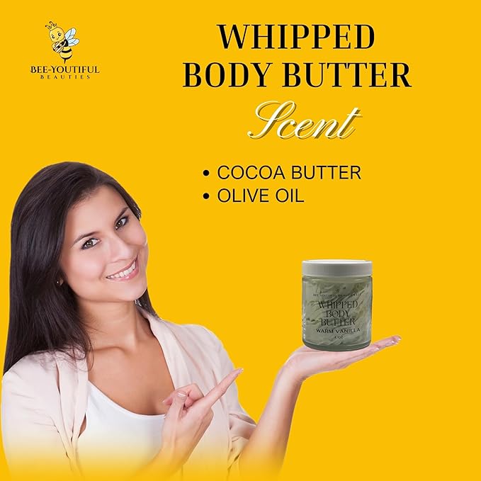 Whipped Shea + Beeswax Body Butter | Hydrating Moisturizer with Shea Butter, Mango Butter Cocoa Butter, & Beeswax for Nourishing Body Care - 4oz - Warm Vanilla