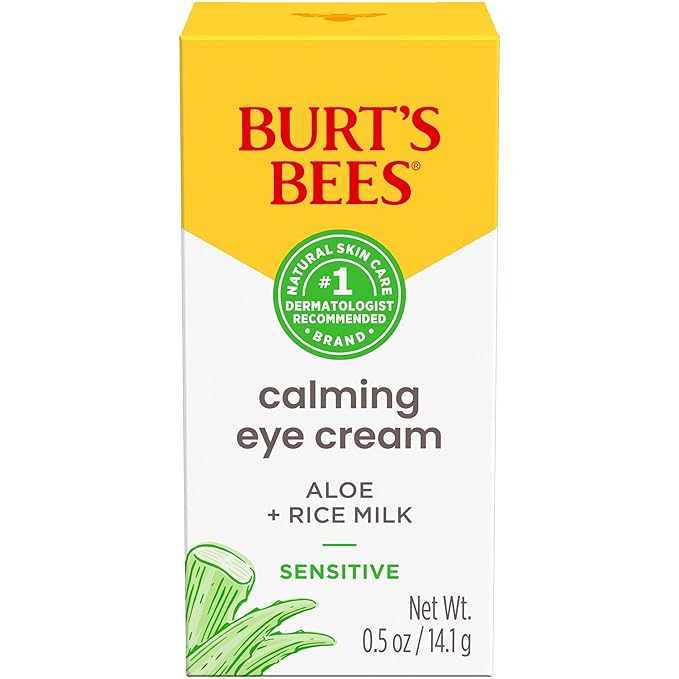 Burt's Bees Calming Eye Cream With Aloe and Rice Milk, Moisturizes Without Causing Redness or Irritation, 98.7 Percent Natural Origin Skin Care, 0.5 oz. Bottle, (Pack of 2)