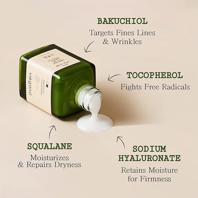 [ viegano ] Rejuvenating Serum with Bakuchiol Retinol Alternative | BAKUCHIOL + TOCOPHEROL | Targets Fines Lines & Wrinkles | Korean Skincare for Elasticity & Uneven texture| 100% Vegan | 35 mL