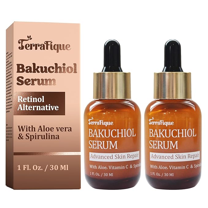 Bakuchiol Serum for Face - Retinol Alternative for Sensitive Skin - Contains Aloe, Centella, Spirulina - Bakuchiol Serum - Plumping, Anti Aging - Pore Minimizer - 1 Fl Oz - 2 Pack