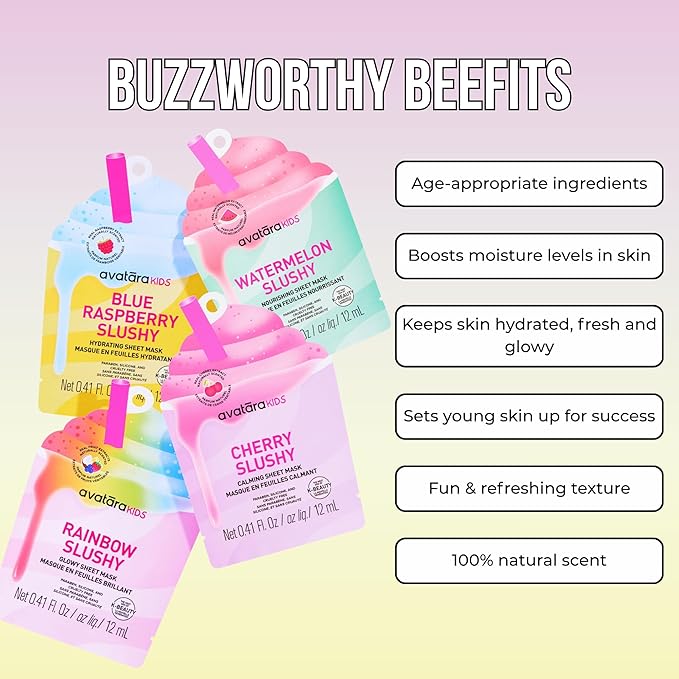 Avatara Sheet Mask Set, Facial Mask Variety Sets (Kids Slushy 12 Pack)