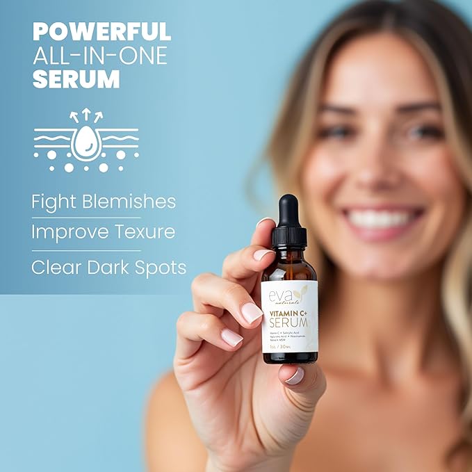 Eva Naturals Vitamin C Serum for Face – Anti Aging Dark Spot Remover with Retinol, Hyaluronic Acid, Niacinamide & Salicylic Acid – Face Serum for Women for Clear, Smooth, Radiant Skin