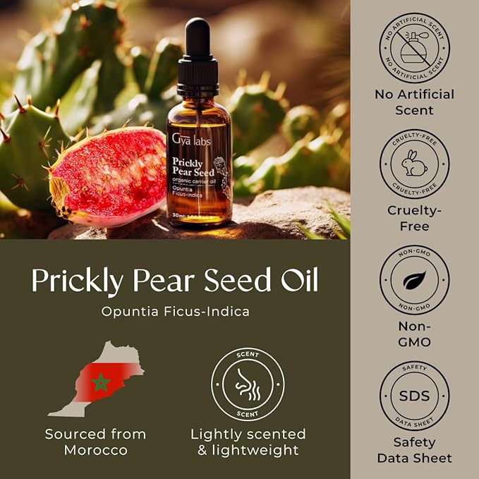 Gya Labs Prickly Pear Seed Oil - 1 Fl Oz - Carrier Oil for Hair, Skin, Face, Scalp & Body Massage