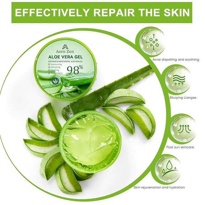Aero Zen 3-Pack Pure Aloe Vera Gel for Face & Body, 98% Pure Aloe Vera Gel for Skin, Scalp, & Hair, Soothing Aloe Face Moisturizer, Multipurpose Skin Care（30oz）
