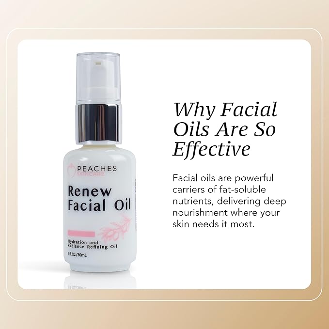 Peaches Skin Care Renew Facial Oil – Squalene-Rich Olive Oil for Face with Vitamin C and E – Nourishing Formula for Balanced, Smoother-Looking Skin – 1 oz
