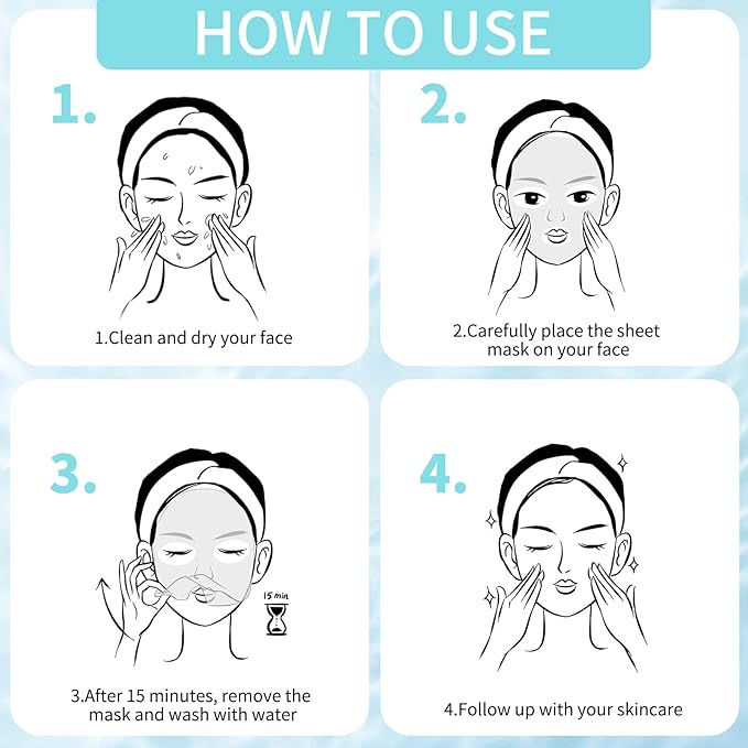 Face Masks Skincare, Pack of 5 Sheet Masks, Hydrating Facial Mask for All Skin Types, Deep Hydration, Balance Skin Water & Oil, Soothing, Cactus