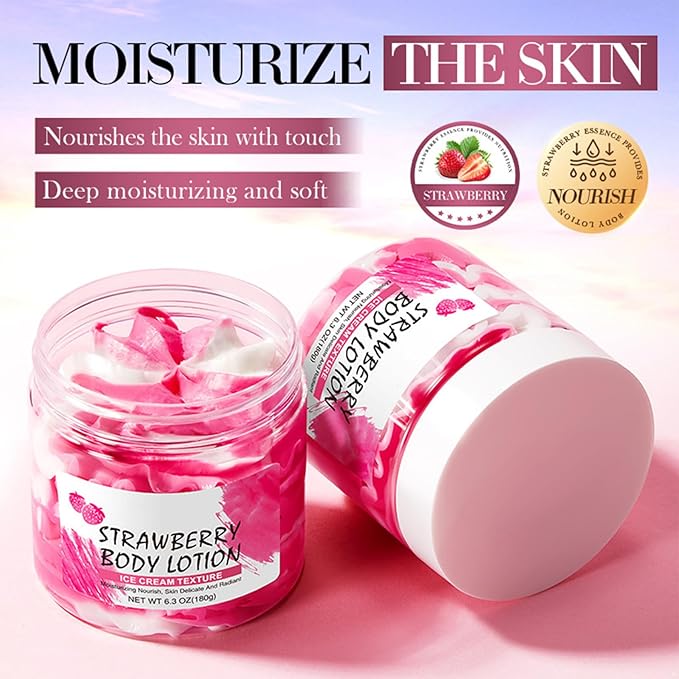 Plant-Based Body Lotion 180g – Light Scent, Non-Greasy Feel, Smooth Application for Daily Care Strawberry One Size