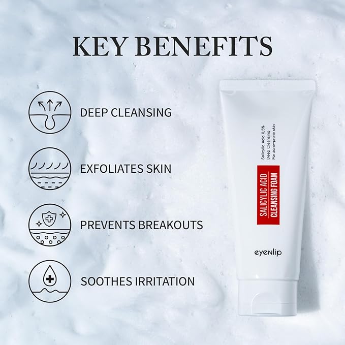eyeNlip Salicylic Acid Cleansing Foam 5.07 fl oz - Gentle Exfoliating Face Wash with Tea Tree and Charcoal for Clear, Refreshed Skin, Korean Skincare