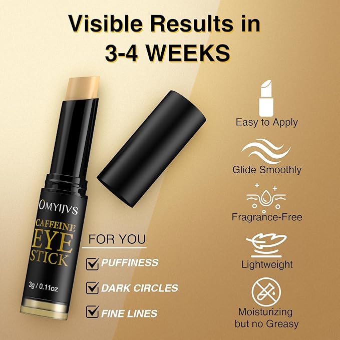 Caffeine Eye Cream Stick: Energizing & Hydrating Under Eye Balm for Anti-Aging Dark Circles Puffiness & Bags Wrinkles - Gentle Under Eye Cream for Sensitive Skin, Smooths Fine Lines