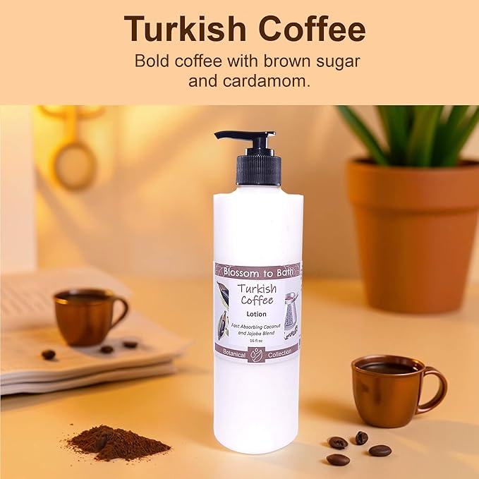 Blossom to Bath Turkish Coffee Lotion (16 ounce) - Natural Fragrance - Absorbs Quickly with a Sweetly Rich And Spicy Scent