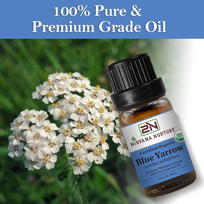 Blue Yarrow Essential Oil, USDA Certified Organic, 100% Pure Undiluted, Aromatherapy Oil for Diffuser, Hair & Skin Care