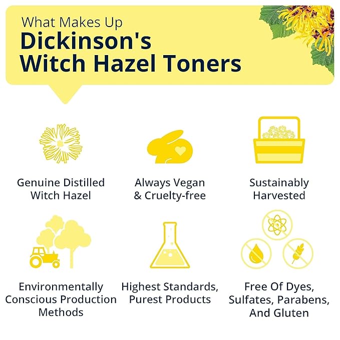 Dickinson's Enhanced Witch Hazel Hydrating Toner with Rosewater, Alcohol Free, 98% Natural Formula, 16 Fl Oz (Pack of 2)