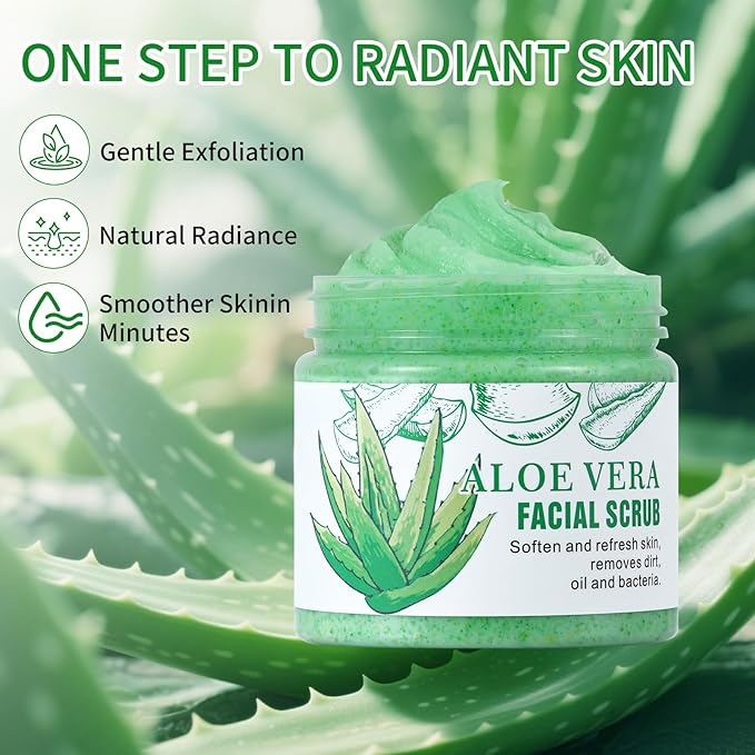 Facial Scrub & Face Exfoliator, Aloe Vera Exfoliating Facial Scrub & Cleanser for Smooth Skin, Face Exfoliator Gentle Pore Refining for Refresh Skin