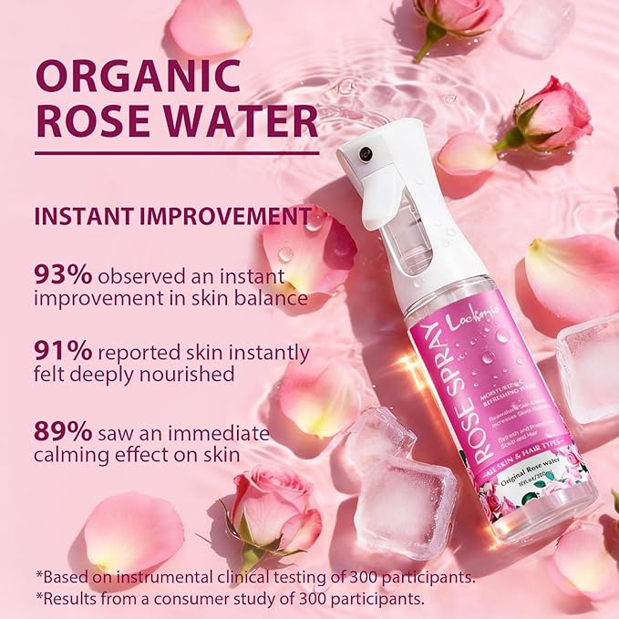Rose Water Spray for Face & Hair - 10 Fl Oz Hydrating Face Mist for All Skin Types - Refreshing Rose Toner for Face, Skin & Hair Care, Alcohol-Free & Gentle Formula