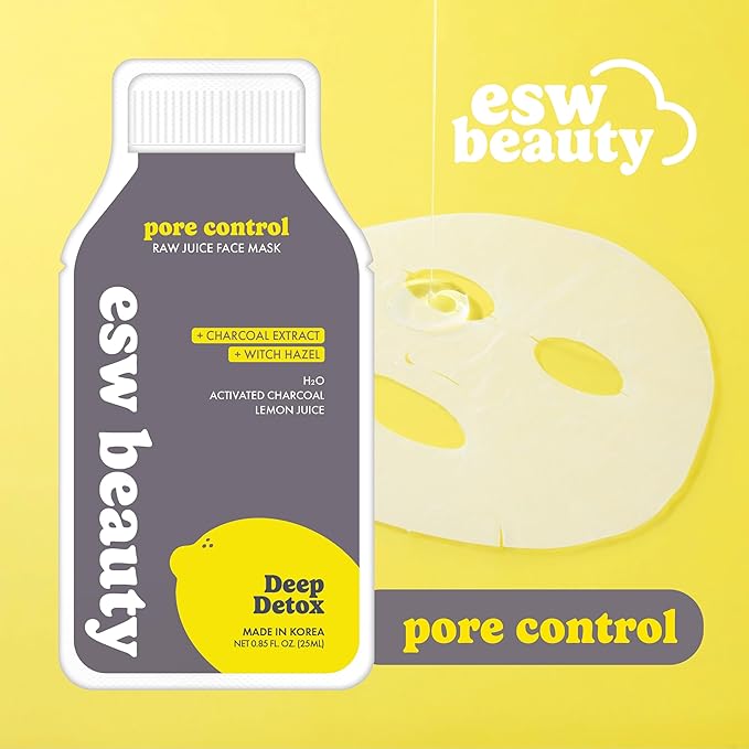 ESW Beauty Deep Detox - Raw Juice Pore Mask - Acne Face Mask with Activated Charcoal, Lemon Juice & H2O for Acne-Prone Skin - Detoxifies & Minimizes Pores