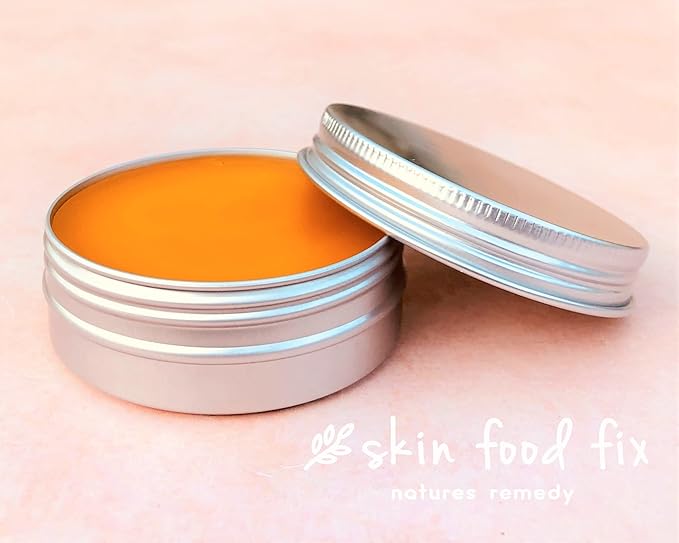 Sea Buckthorn Balm Eczema, Psoriasis Salve dry or cracked skin, Sun burn, Sun Damage Spots, Brown Spots on face, Safe for baby child rash, 2 oz tin, handmade USA, Cold Pressed Organic Vegan