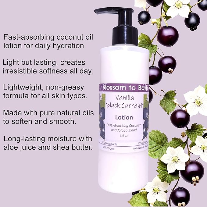 Blossom to Bath Vanilla Black Currant Lotion (8 Ounce) - Natural Fragrance - Absorbs Quickly with a Sensuous Berry Scent