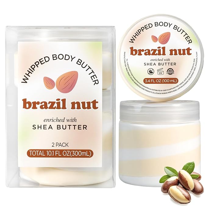 Brazil Nut Whipped Body Butter, Whipped Body Butter for Women, Body Moisturizer for Dry Skin, Gentle Hydration with Long Lasting Moisture-3.4 floz+6.8 floz