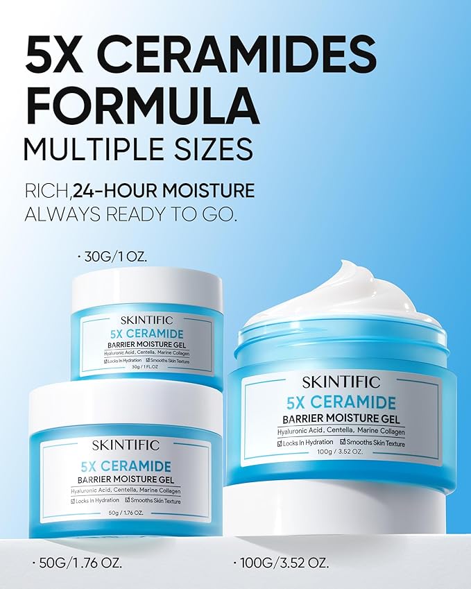 SKINTIFIC Face Moisturizer with 5X Ceramides, Hydrating Moisture Barrier Repair Cream for Sensitive/Oil Skin Types, Hyaluronic Acid & Centella, Daily Facial Moisturizer, Non-Comedogenic 100g/3.52 OZ