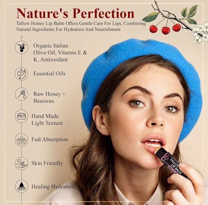 Terra Lotus - Tallow Lip Balm (5 Pack) - Hydrating With Organic Italian Olive Oil, Pure Grass Fed Tallow, and Beeswax - Long Lasting Lip Therapy (Unscented)