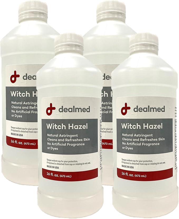 Dealmed Witch Hazel, 16 oz. | Natural Astringent Cleans and Refreshes Skin | No Artificial Fragrance or Dyes (Pack of 4)