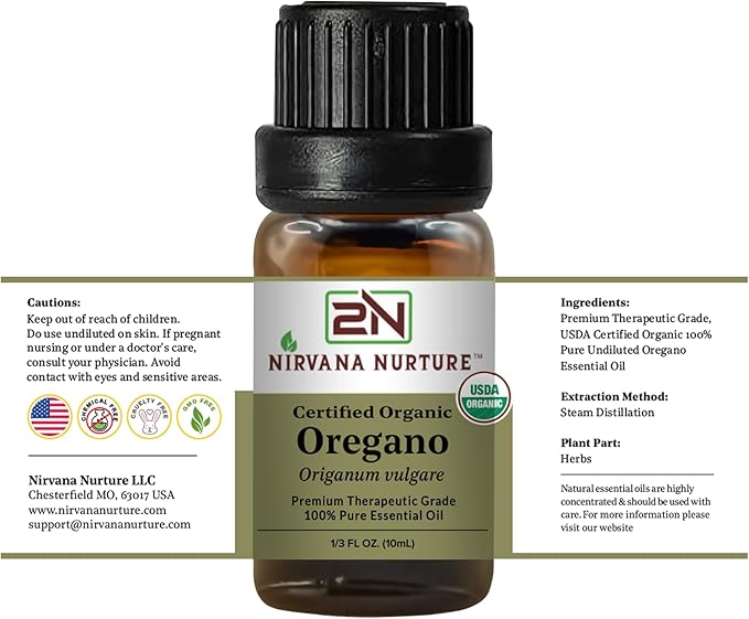 Oregano Essential Oil, USDA Certified Organic, 100% Pure Undiluted, Aromatherapy Oil for Diffuser, Hair & Skin Care